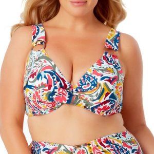 ANNE COLE Plus Watercolor Paisley Underwire Twist Front Bikini Swim Top SZ 22W
